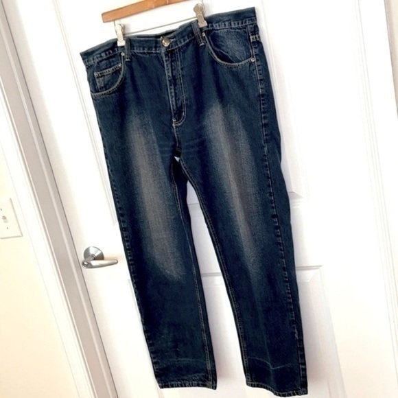 FIEND | Men’s Faded Wash Dark Blue Jeans Waist Size 40 Length 32 - Picture 1 of 7
